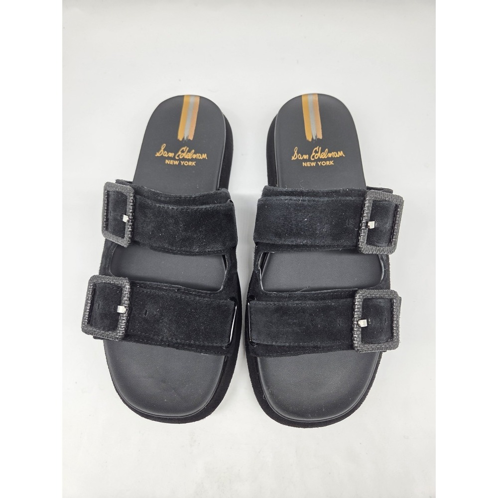 Sam Edelman Kenzie Black Suede  Slip On Buckle  Double Strap Sandals 7M